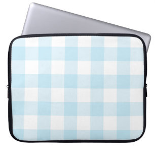 Funda Para Portátil Grande Gingham Azul y Blanco Pastel