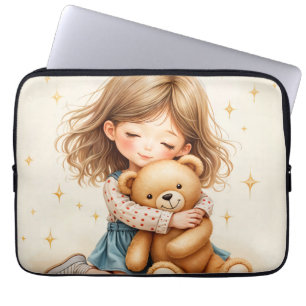 Funda Para Portátil Grandes abrazos - Chica lindo abrazando oso de pel