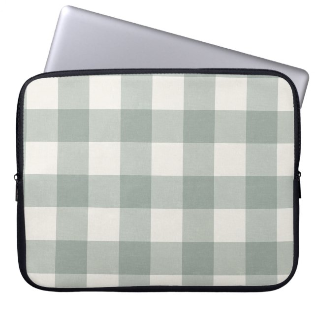 Funda Para Portátil Grandes cheques de gingham verde claro (Frente)