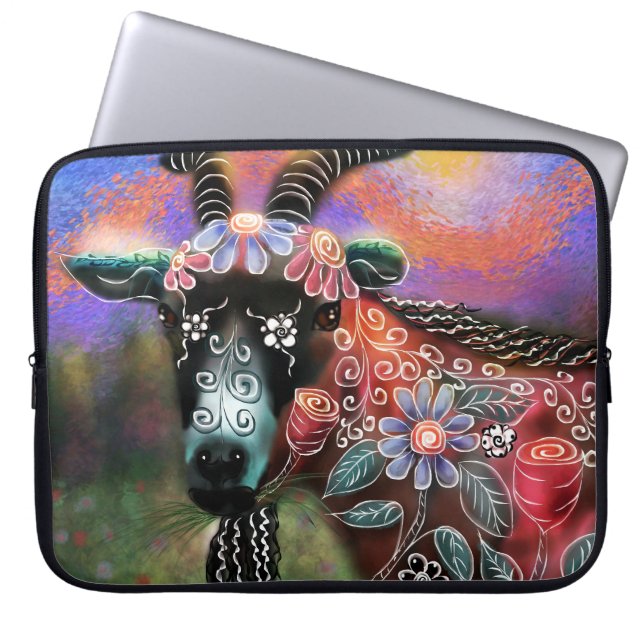 Funda Para Portátil Granja de cabra floral caprina animal (Frente)
