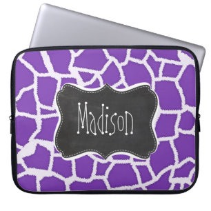 Funda Para Portátil Grape Purple Giraffe Animal Print; Chalkboard look