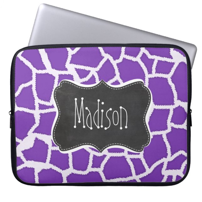 Funda Para Portátil Grape Purple Giraffe Animal Print; Chalkboard look (Frente)