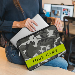 Funda Para Portátil Gray Camouflage Pattern, Your name, Personalize