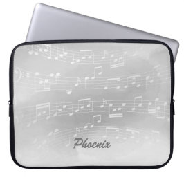 Funda Para Portátil Gray-White Music Notes and Custom Monogram