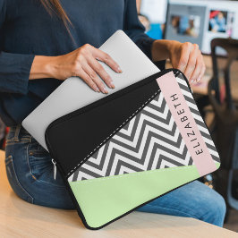 Funda Para Portátil Gray Zigzag, Gray Chevron, Mint, Su Nombre