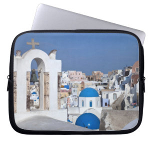 Funda Para Portátil Grecia, Santorini. Campanario y cúpulas azules de 