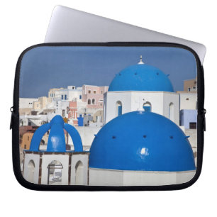 Funda Para Portátil Grecia, Santorini. Campanario y cúpulas azules de