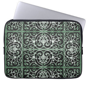 Funda Para Portátil Green and black scrollwork pattern