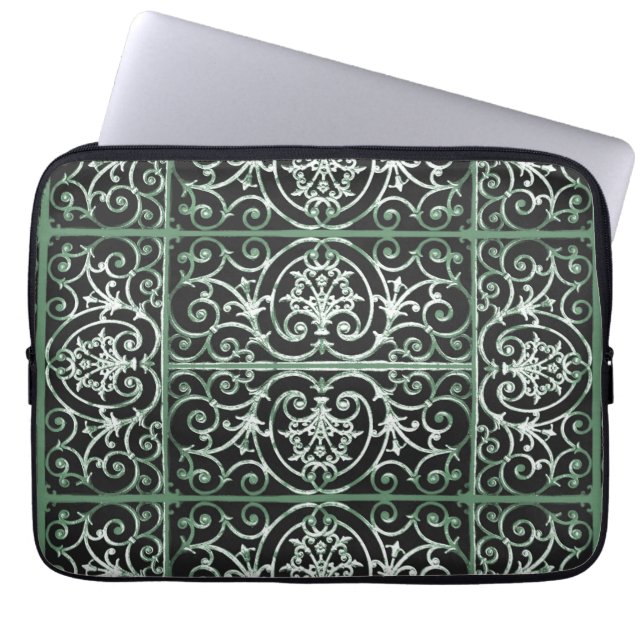 Funda Para Portátil Green and black scrollwork pattern (Frente)