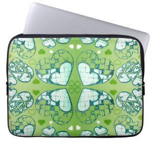 Funda Para Portátil Green and white Whimsical Romantic Hearts pattern