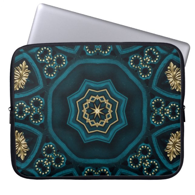 Funda Para Portátil Green Gold Boho Rosette Mandala (Frente)