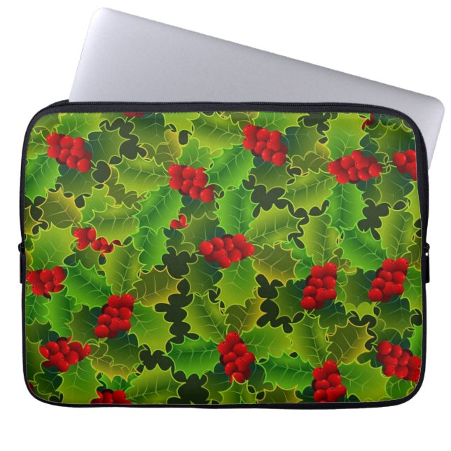 Funda Para Portátil Green Holly with Red Berries (Frente)