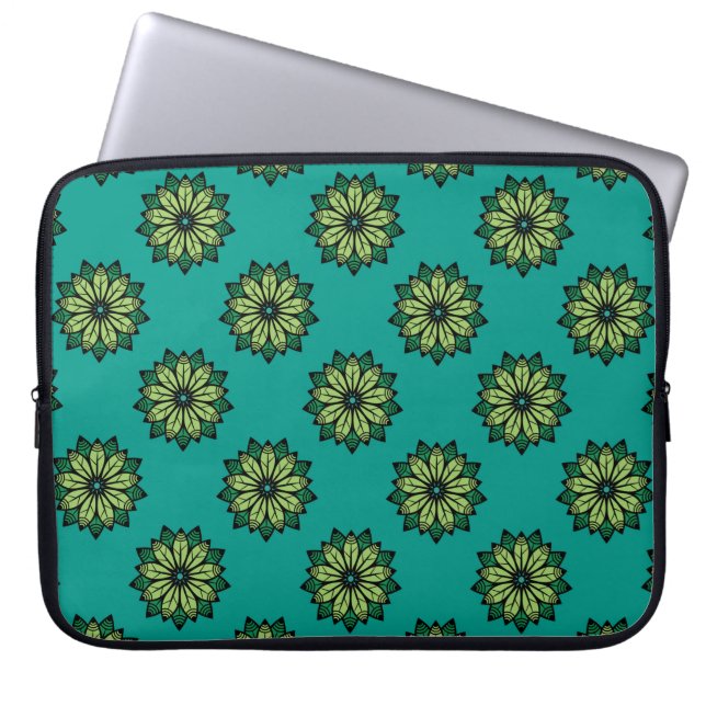 Funda Para Portátil Green Leaf and Flower seamless pattern background. (Frente)