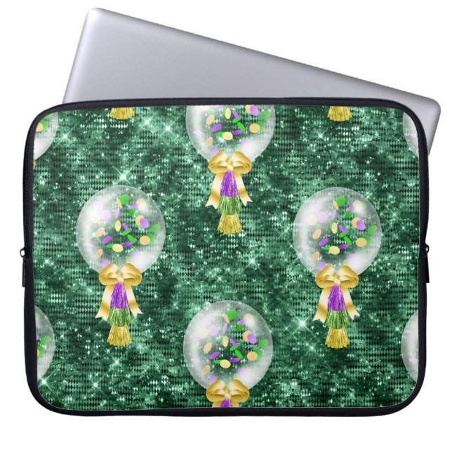 FUNDA PARA PORTÁTIL GREEN PURPLE GOLD MARDI GRAS BALLOONS (Frente)