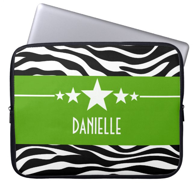 Funda para portátil Green Sassy Star Zebra (Frente)