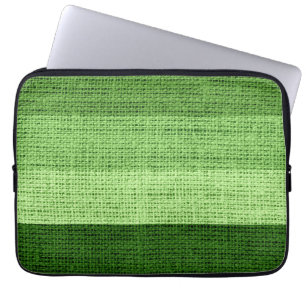 Funda Para Portátil Green Stripes Burlap Rustic Jute