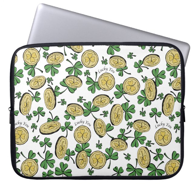 Funda Para Portátil Green White & Gold St Patrick's Lucky You Shamrock (Frente)