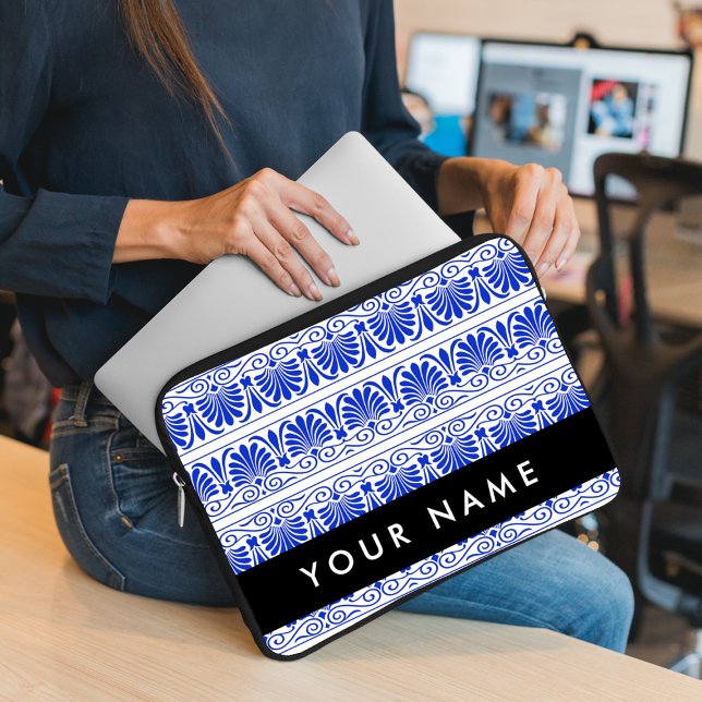 Funda Para Portátil Griego Fret Arabesque Blue, Tu Nombre, Personaliza (Subido por el creador)