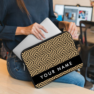 Funda Para Portátil Griego Meander Key Brown, Tu Nombre, Personalizar