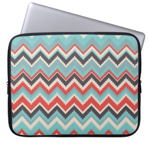 Funda Para Portátil Gris azul rojo tribal azteca del modelo de zigzag