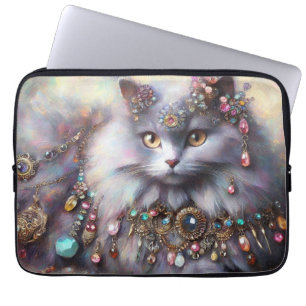 Funda Para Portátil Gris de pelo largo Nebelung Cat Joyas de joyas de