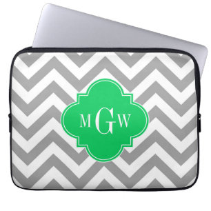 Funda Para Portátil Gris Dk Chevron Quatrefoil Esmeralda 3 Monograma