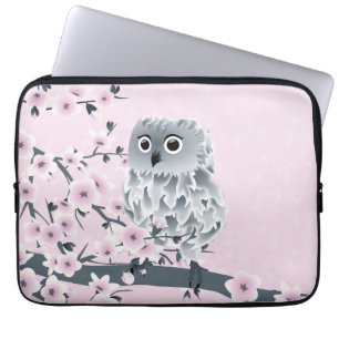 Funda Para Portátil Gris lindo del rosa del búho