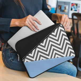 Funda Para Portátil Gris Zigzag, Gris Chevron, Zigzag Pattern, Azul