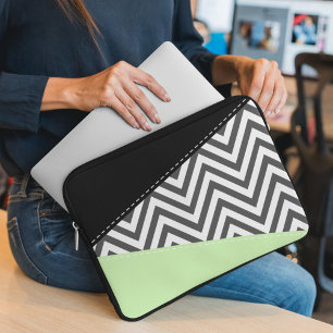 Funda Para Portátil Gris Zigzag, Gris Chevron, Zigzag Pattern, Mint