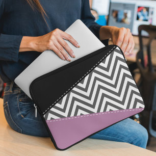 Funda Para Portátil Gris Zigzag, Gris Chevron, Zigzag Pattern, Púrpura