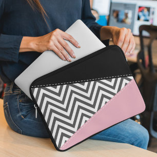 Funda Para Portátil Gris Zigzag, Gris Chevron, Zigzag Pattern, Rosa