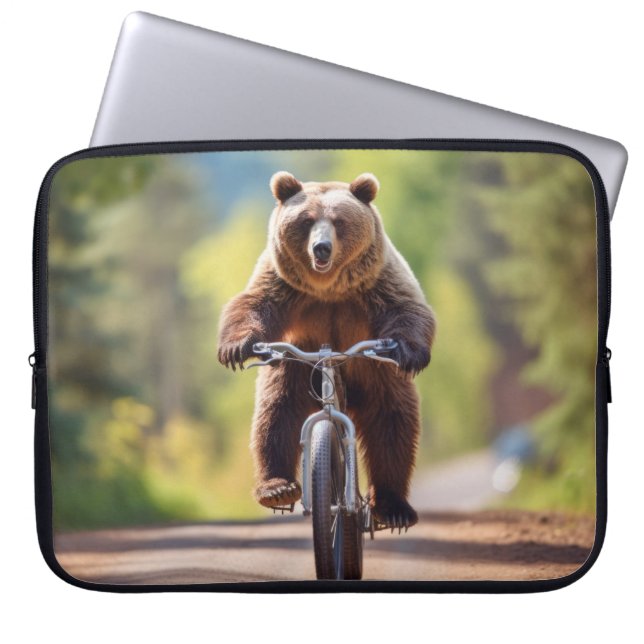 Funda Para Portátil Grizzly Bear Animal Diversión Ciclismo Feliz Relax (Frente)