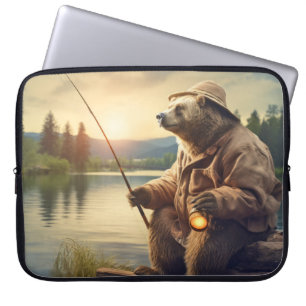 Funda Para Portátil Grizzly Bear Animal Fun Lake Fishing Time