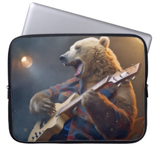 Funda Para Portátil Grizzly Bear Animal Fun Tocando Guitarra Happy Tim