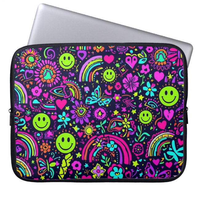 Funda Para Portátil Groovy Psychedelic Smiley Face Laptop Sleeve - 70s (Frente)
