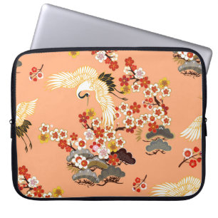Funda Para Portátil Grullas, sakura, coloridas, florales, cantaloupe.