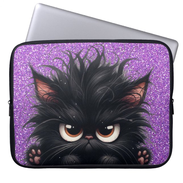 FUNDA PARA PORTÁTIL GRUMPY FLUFFY PEQUEÑO KITTEN NEGRO (Frente)