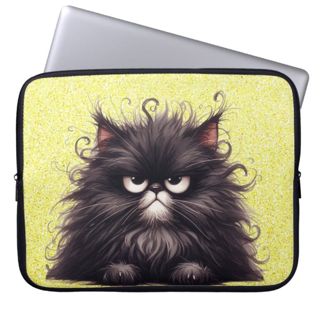 FUNDA PARA PORTÁTIL GRUMPY FLUFFY PEQUEÑO KITTEN NEGRO (Frente)