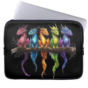 Funda Para Portátil Grupo de arcoíris de dragones bebés sobre negro