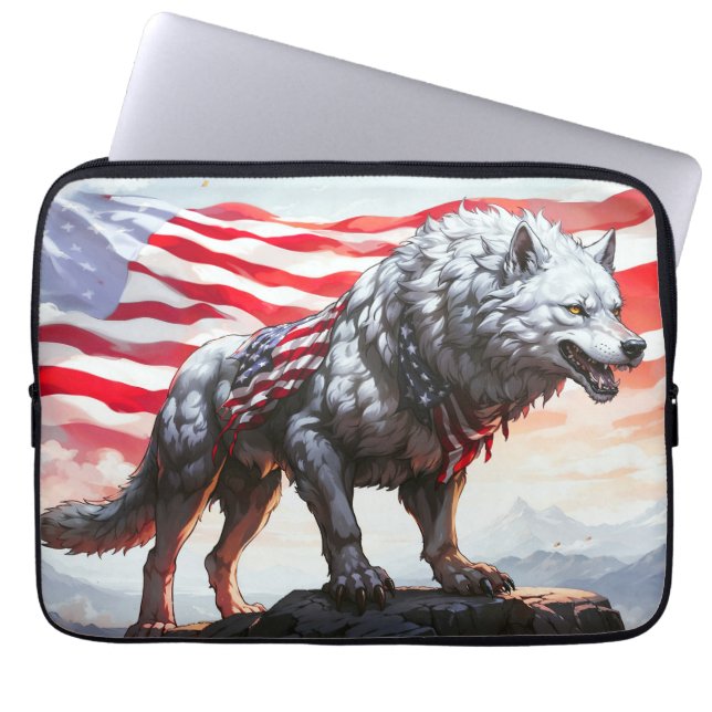 Funda Para Portátil "Guardián de la Libertad: El Lobo Patriótico" (Frente)