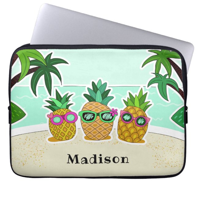 Funda Para Portátil Guay Beach Pineapples nombre personalizado mangas  (Frente)
