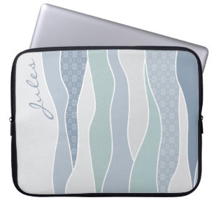 Funda Para Portátil Guay Blue Green Curve Stripes Abstract Waves Name
