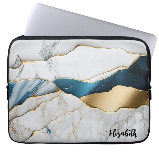 Funda Para Portátil Guay White Turquise Marble Stone Gold (Frente)