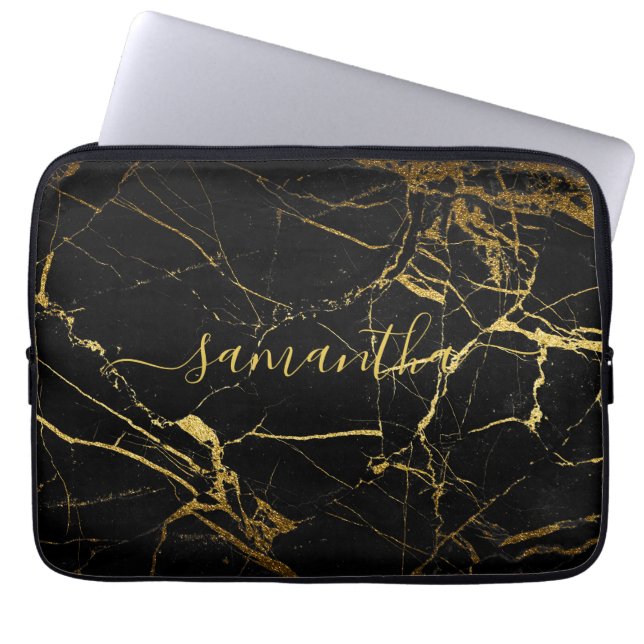 Funda Para Portátil Guión de mármol de oro negro (Frente)