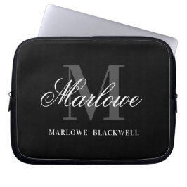 Funda Para Portátil Guión de monograma gris negro profesional