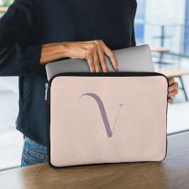 Funda Para Portátil Guión de nombre de monograma rosa Rubor femenino