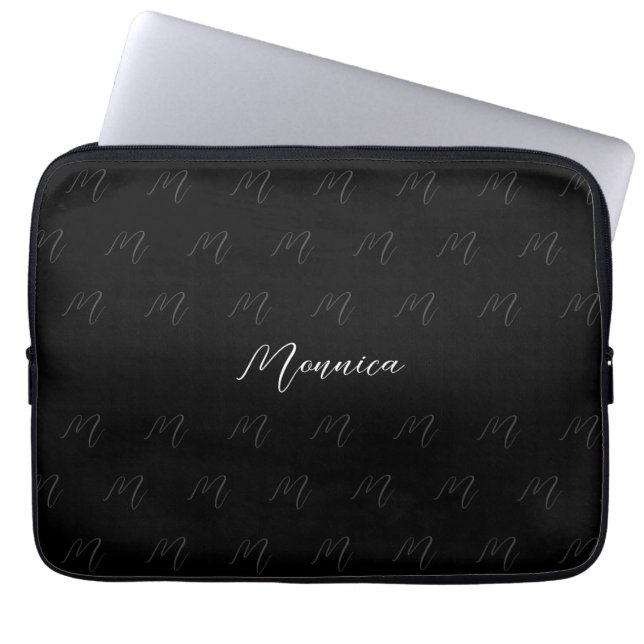 Funda Para Portátil Guión elegante negro monogramado urbano (Frente)