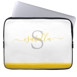 Funda Para Portátil Guión monogramado inicial elegante amarillo