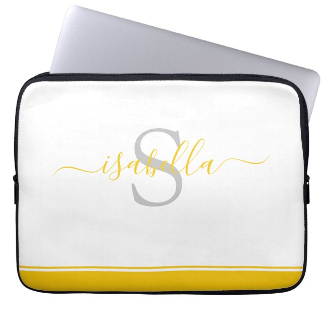 Funda Para Portátil Guión monogramado inicial elegante amarillo (Frente)