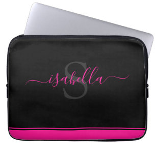 Funda Para Portátil Guión negro rosado caliente monogramado